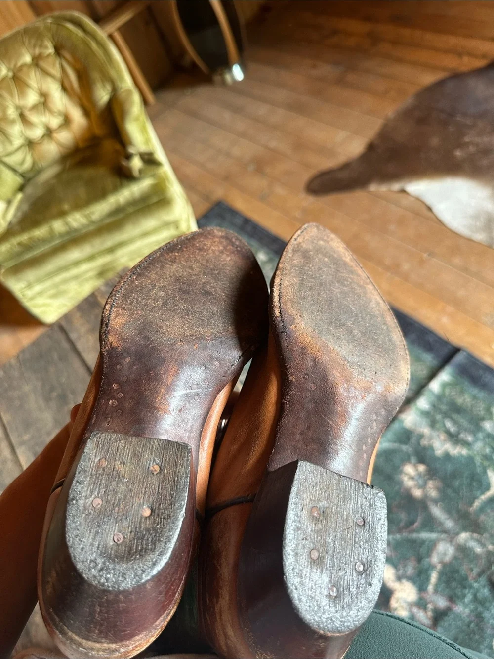 Larry Mahan Two-Tone Brown Foot with Green Shaft Western Boots